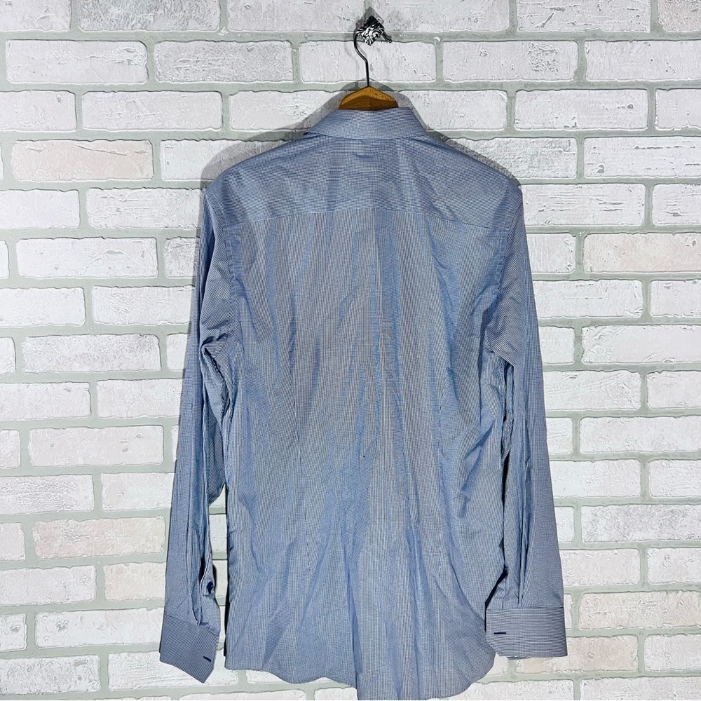 Eton of Sweden Contemporary Blue Checkered Long Sleeve Button Down Shirt Size 16 - Picture 4 of 8
